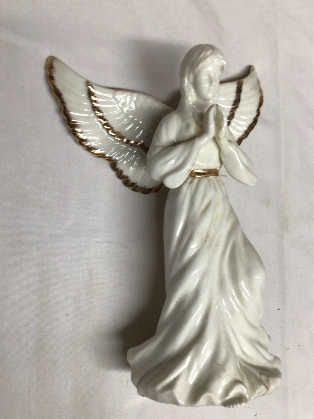 Source Unknown White and Gold Porcelain Angel Figurine